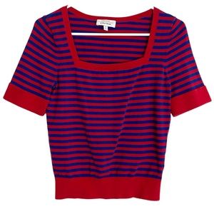 & Other Stories Paris Atelier Striped Short Sleeve Sweater Cotton Silk Red Small